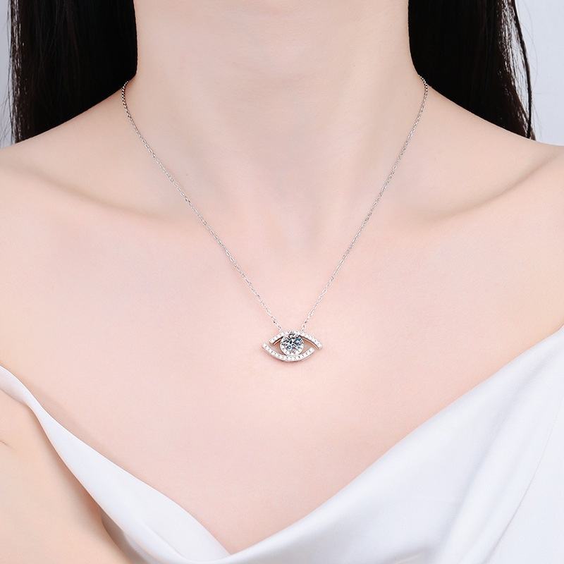 Moissanite Waking Eye Pendant Necklace in 925 Silver