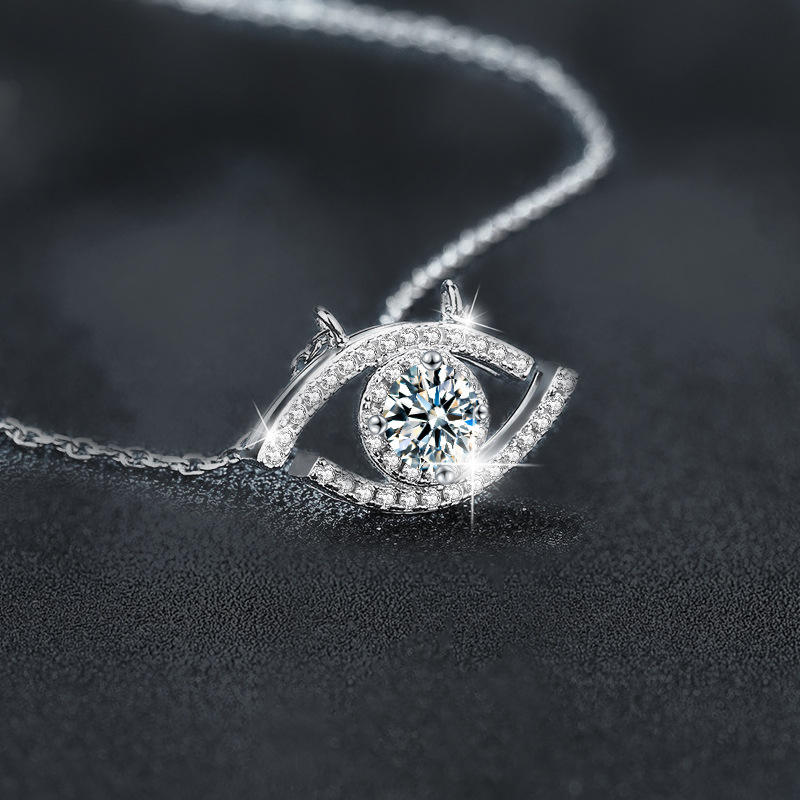 Moissanite Waking Eye Pendant Necklace in 925 Silver