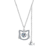 Cat Pendant Necklace & 925 Sterling Silver Fish with Moissanite