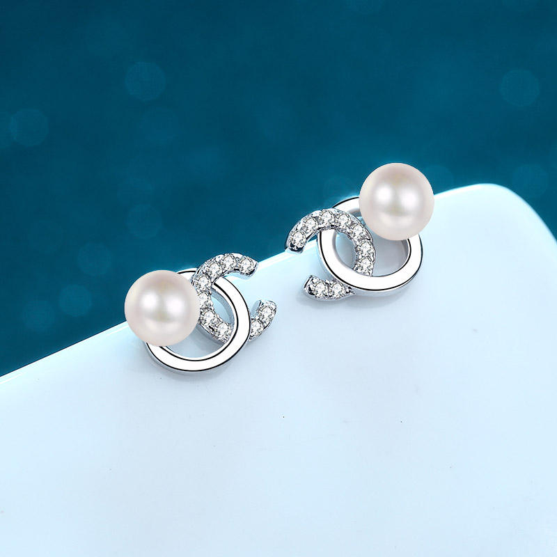 Pearl Earrings & CC Style Moissanite in 925 Silver
