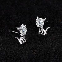 Personalized Cat Earrings in 925 Silver with Moissanite