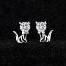 Personalized Cat Earrings in 925 Silver with Moissanite