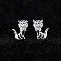 Personalized Cat Earrings in 925 Silver with Moissanite