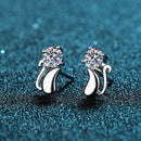 925 Silver Cat Earrings with Moissanite