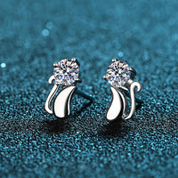 925 Silver Cat Earrings with Moissanite