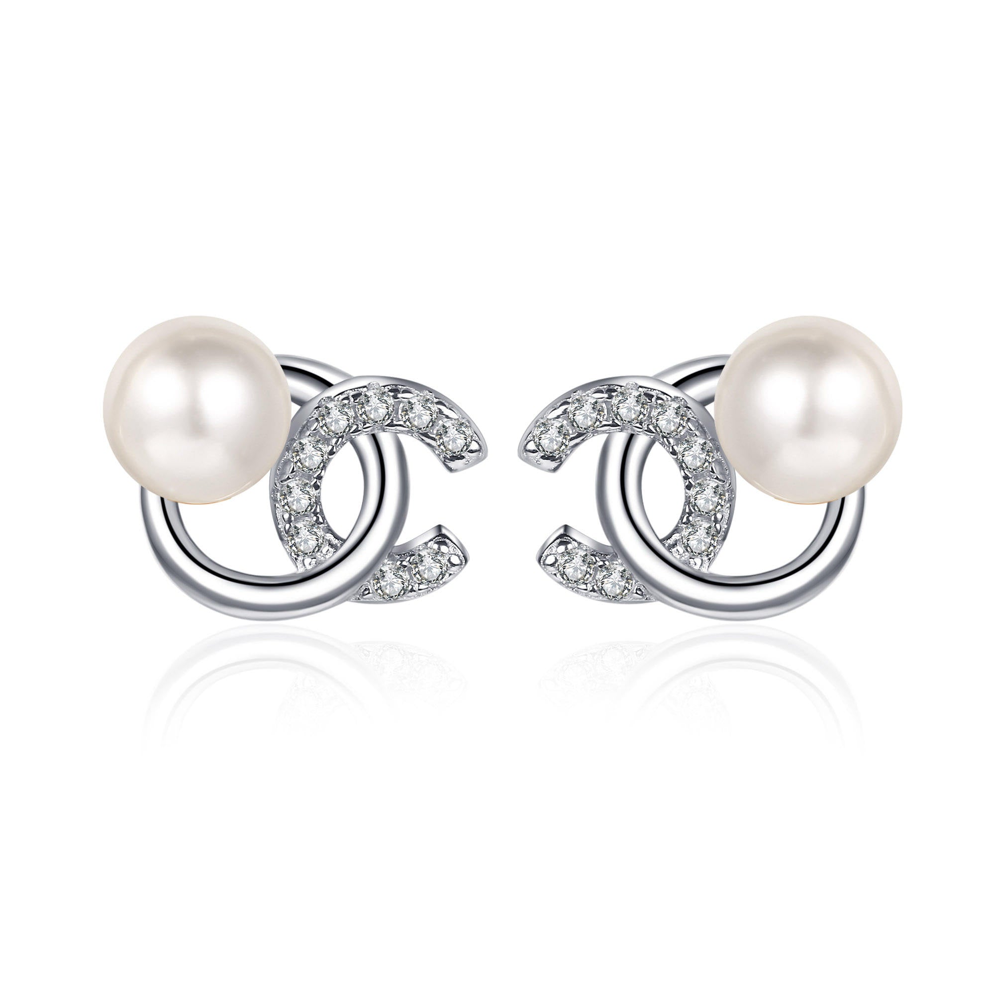 Pearl Earrings & CC Style Moissanite in 925 Silver