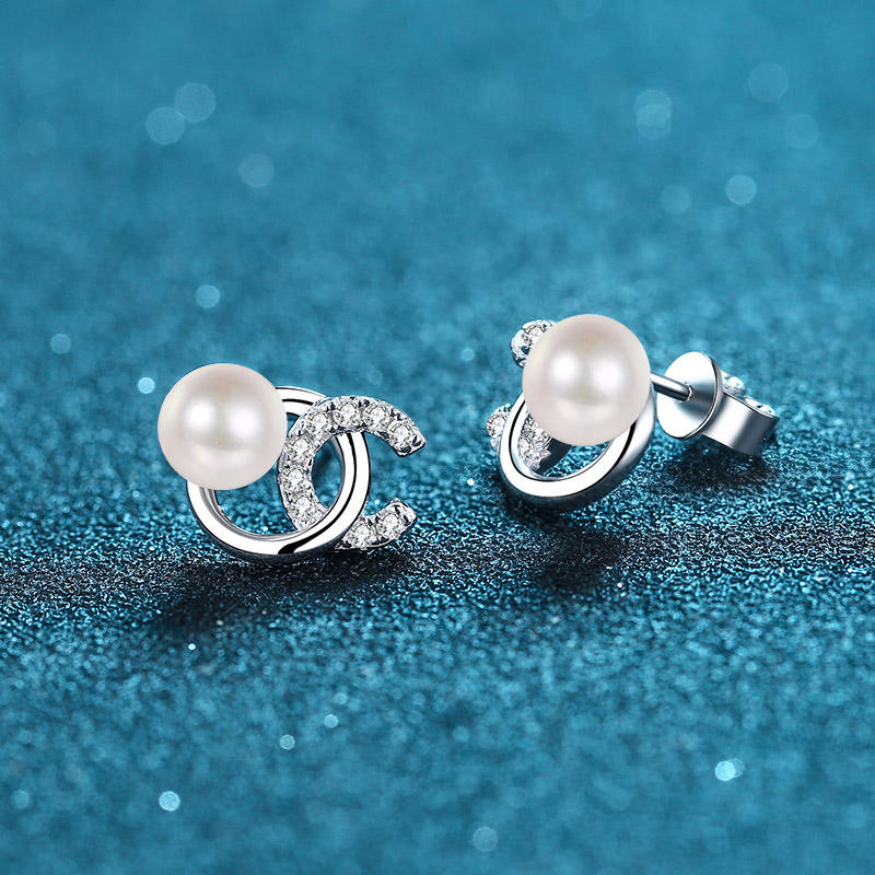 Pearl Earrings & CC Style Moissanite in 925 Silver