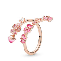 Delicate Floral Ring With Pink And White Zircon