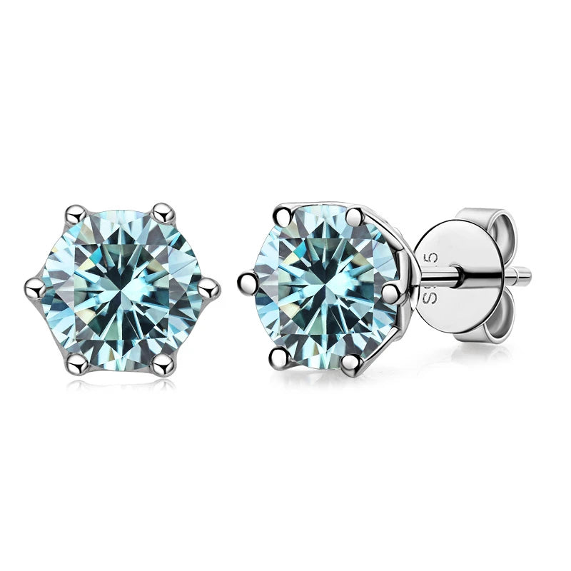 Russian Cut Moissanite Earrings 1/2/4CT Color D VVS in 925 Silver