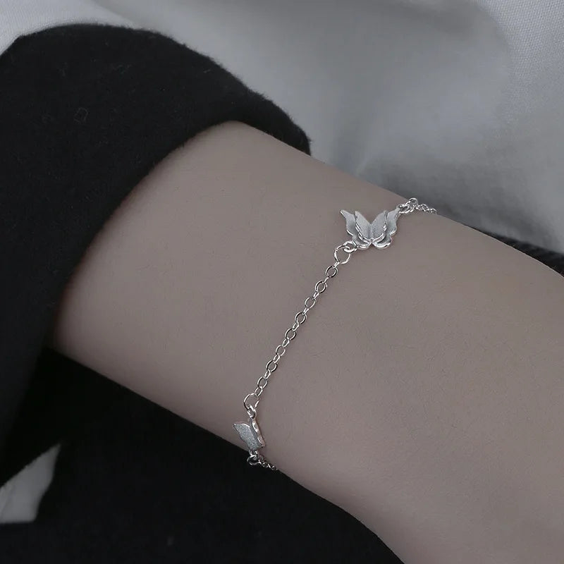 Butterfly Flower Bracelet for Women S925 Silver Adjustable