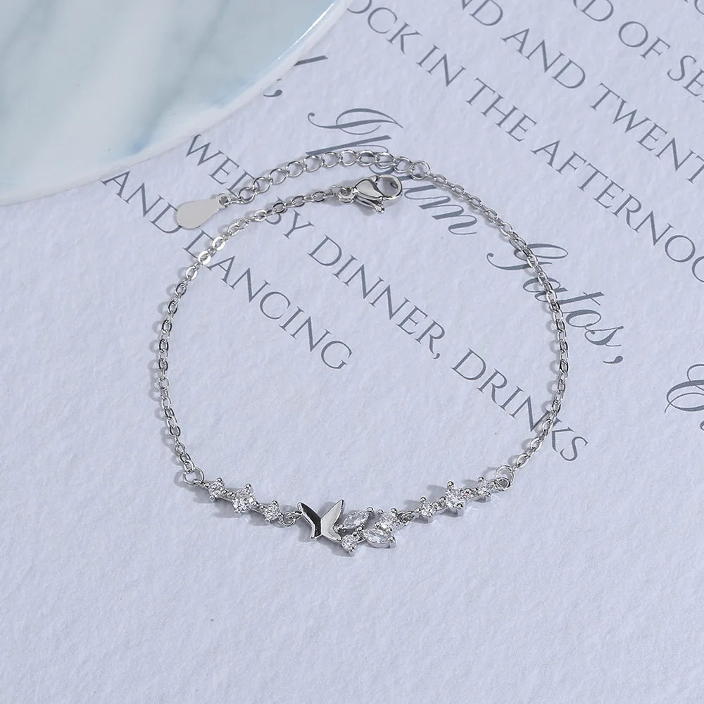 Butterfly Flower Bracelet for Women S925 Silver Adjustable