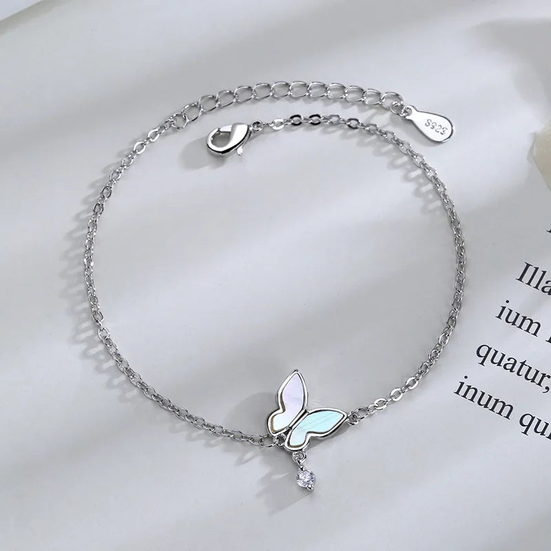 Butterfly Flower Bracelet for Women S925 Silver Adjustable