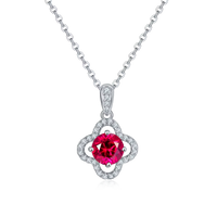 18K White Gold Necklace with Moissanite and Ruby 1.0CT