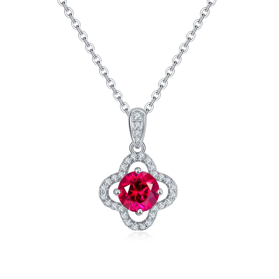18K White Gold Necklace with Moissanite and Ruby 1.0CT