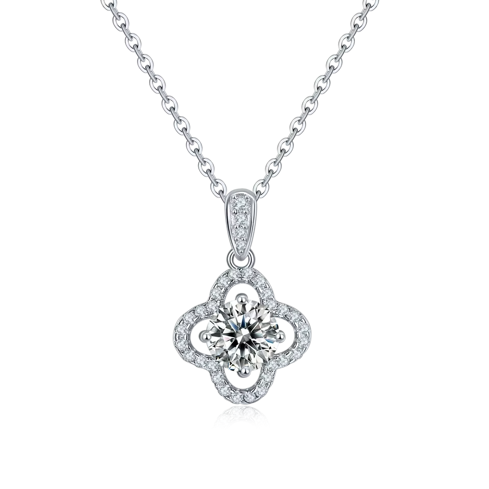 18K White Gold Necklace with Moissanite and Ruby 1.0CT