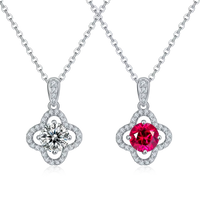 18K White Gold Necklace with Moissanite and Ruby 1.0CT