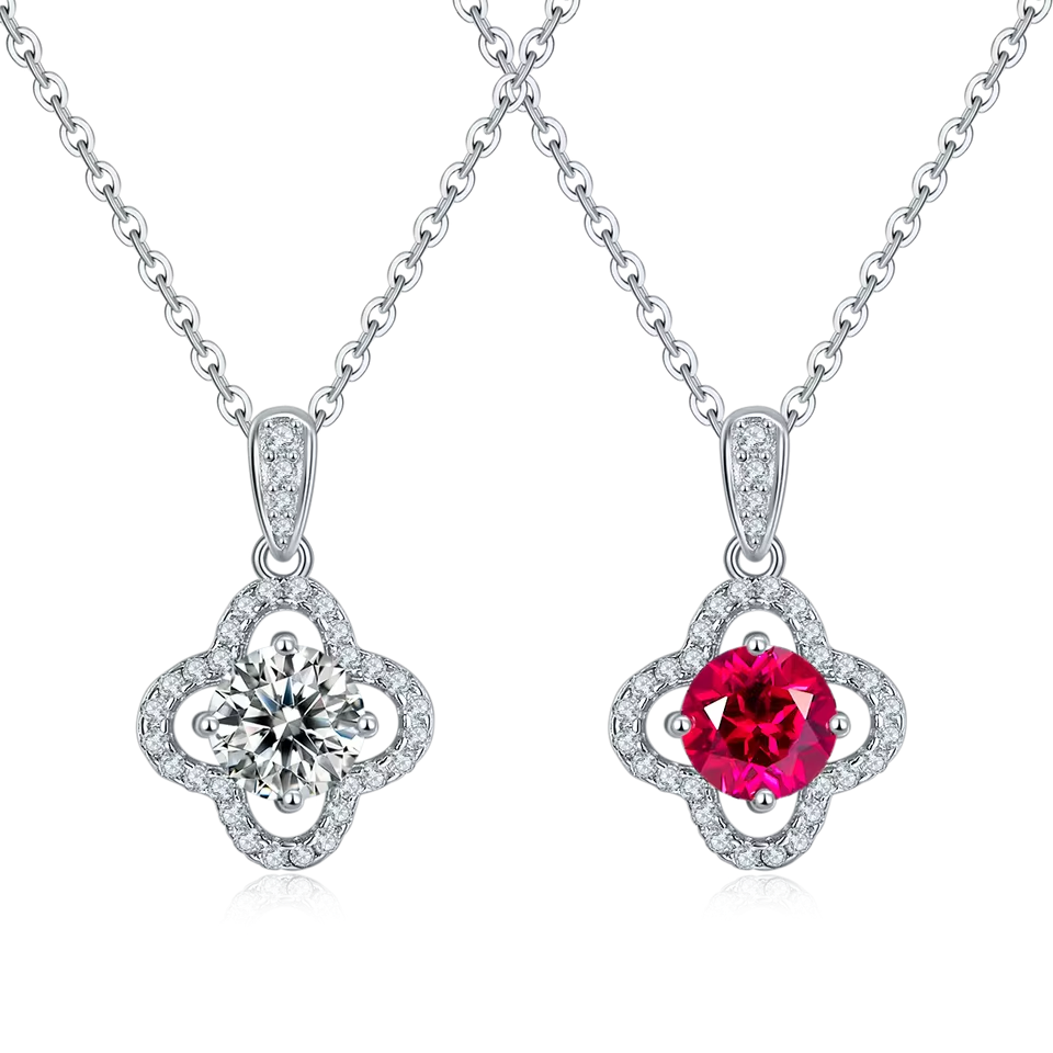 18K White Gold Necklace with Moissanite and Ruby 1.0CT