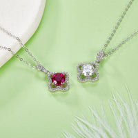 18K White Gold Necklace with Moissanite and Ruby 1.0CT