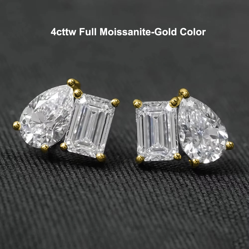 Moissanite Emerald Earrings & Pear-shaped x4 in S925 Silver – GRA Certified