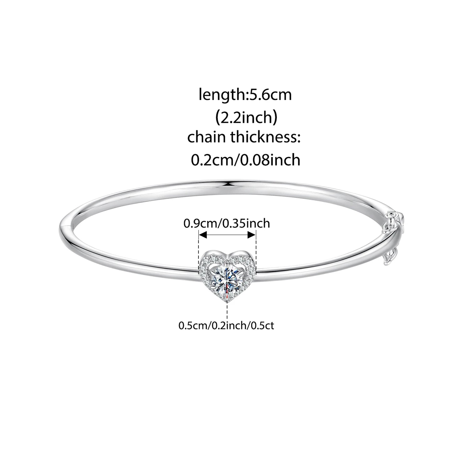 0.5CT Moissanite Hollow Heart Bracelet in 925 Silver