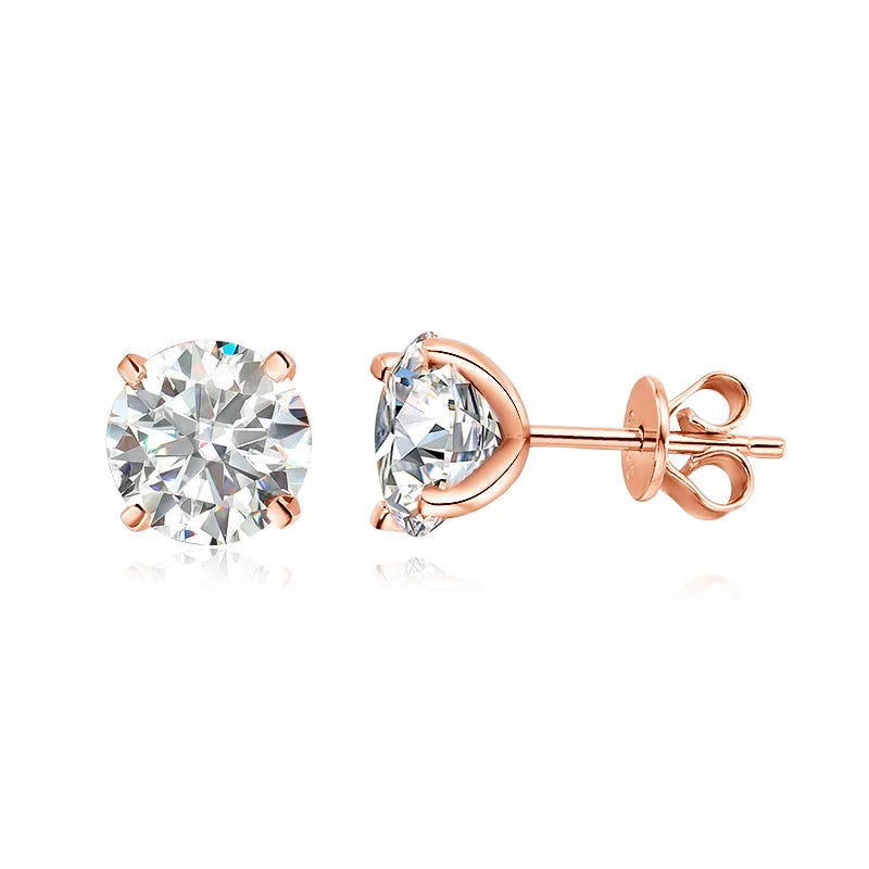 0.2–3CT Rose Gold Moissanite Earrings for Women in 925 Pure Silver