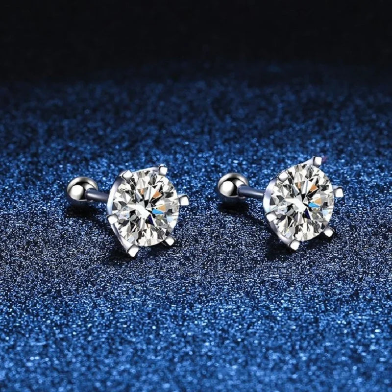 D Color Moissanite Screwback Earrings in 925 Silver
